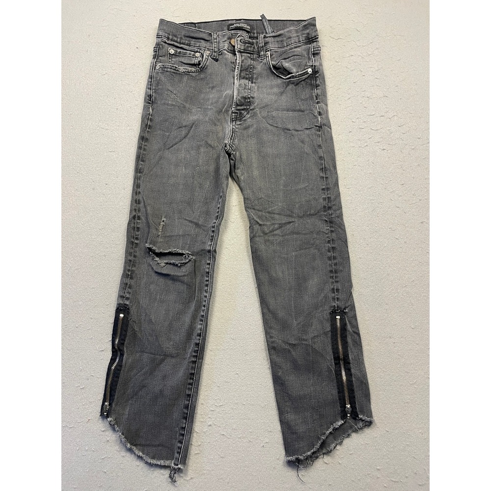 Zara Woman Premium Denim Jeans Black Distressed Side Zip Size 2 US 34 EU Womens